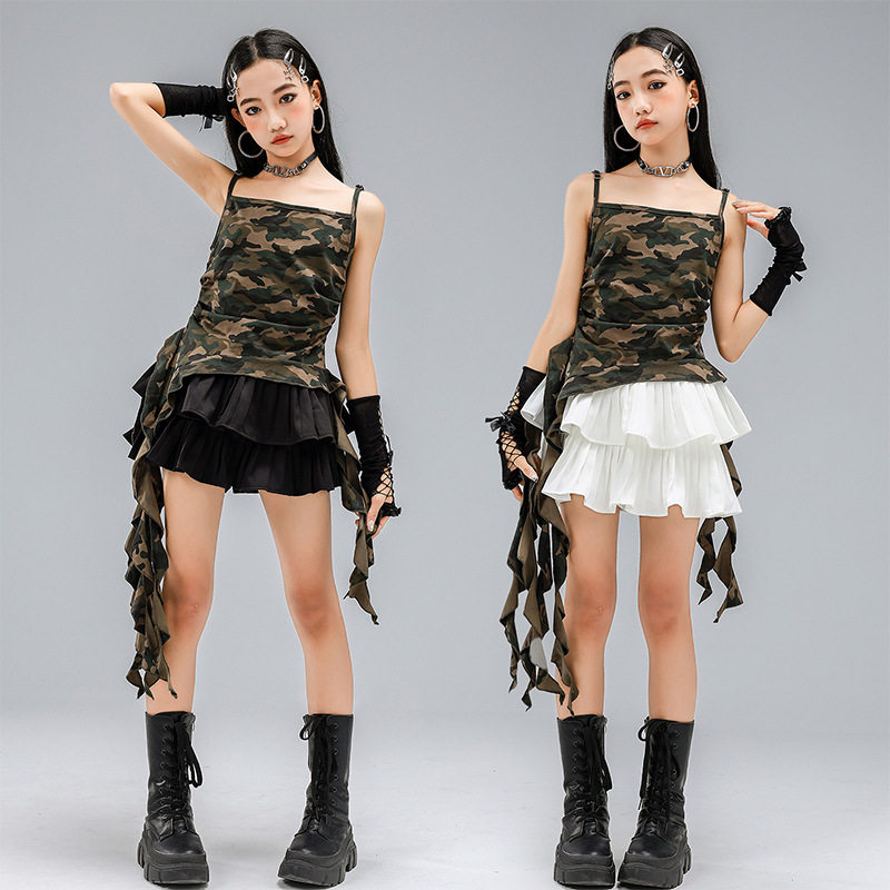 女童爵士舞服装少儿街舞嘻哈hiphop背心吊带jazz蛋糕裙走秀模特潮