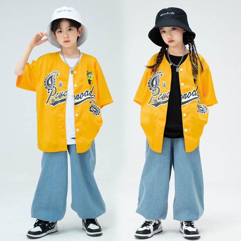 儿童街舞潮棒球服套装男童小学生帅气hiphop演出服架子鼓舞台表演