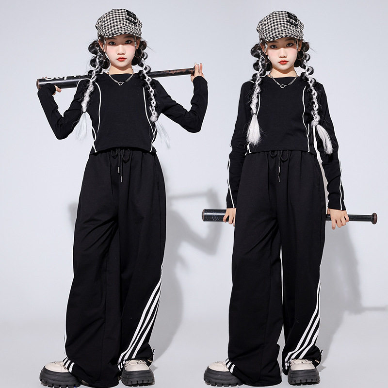 女孩子jazz爵士街舞短款露脐装长袖运动裤套装流行舞洋气模特走秀