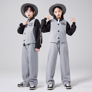 儿童街舞震感舞锁舞locking西装马甲潮服Popping演出服西服裤子fu