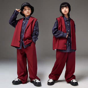 儿童西装马甲街舞潮服走秀模特定制印字logo男童秋季长袖套装炸街
