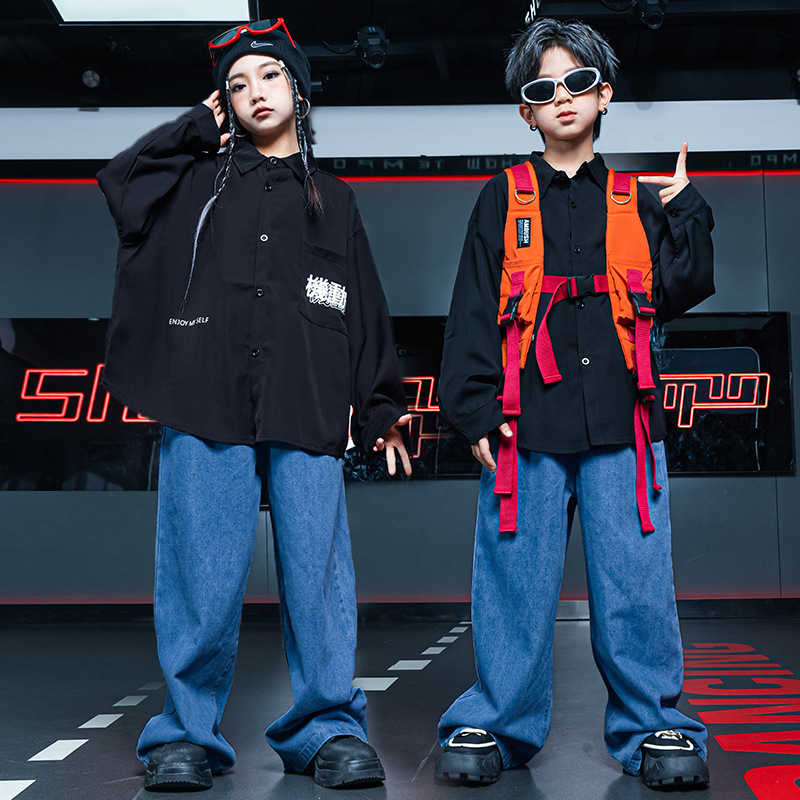 儿童街舞潮服男童长袖hiphop演出服女童工装裤走秀架子鼓春秋套装