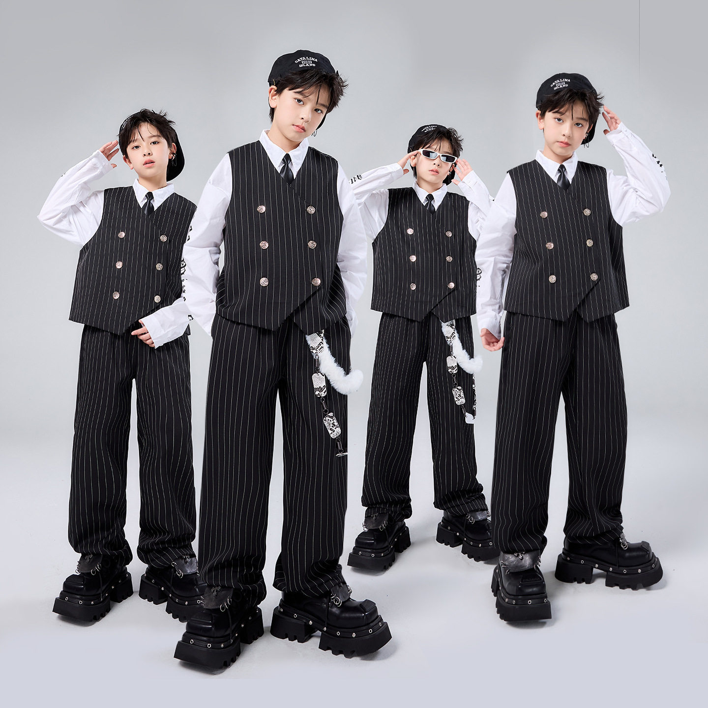 儿童爵士舞街舞演出西装马甲套装