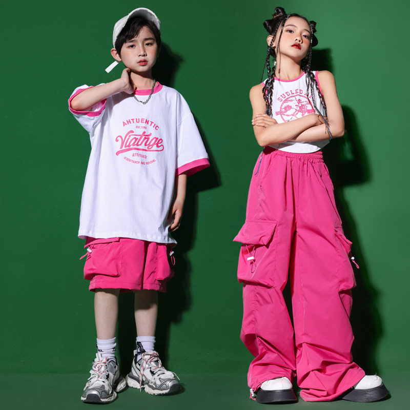 儿童街舞演出服套装夏T恤短袖工装裤HIPHOP洋气炫丽小学生架子鼓