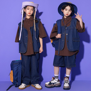 小学生少儿童街舞演出服套装夏季马甲短裤衬衣酷炫HIPHOP炸街bboy