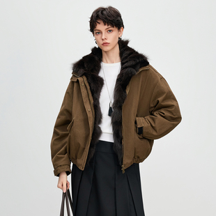 派克服女2025冬新款进口狐狸毛内胆皮草外套夹克小个子时尚年轻款