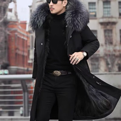 派克服男款冬季狐狸毛可拆卸皮草内胆中长款貉子毛大衣真皮毛一体