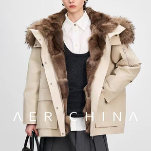 进口狐狸毛内胆派克服女中长款2025冬新款派克大衣可脱卸皮草外套