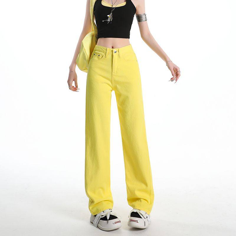 柠檬黄色九分裤女窄版显瘦2025年秋季爆款多巴胺小个子直筒牛仔裤