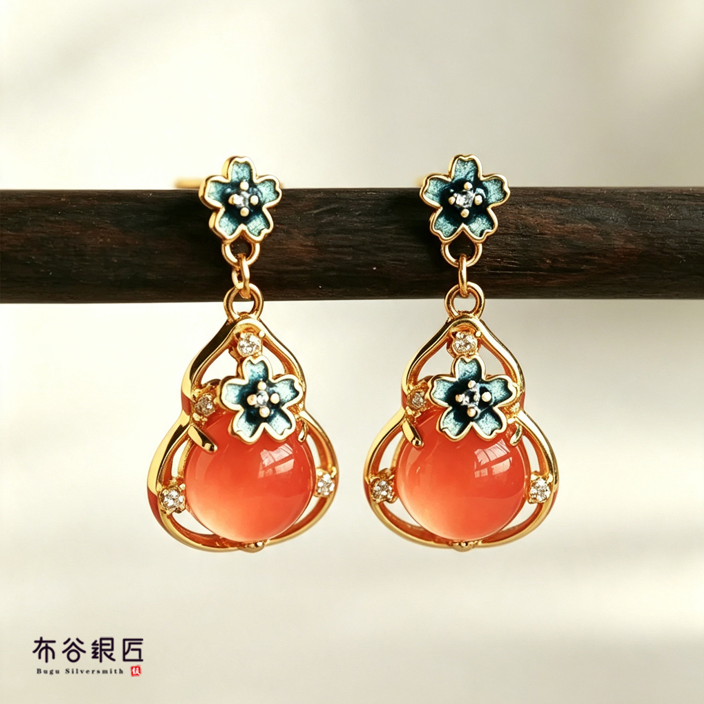 正品川料南红葫芦耳环S925纯银