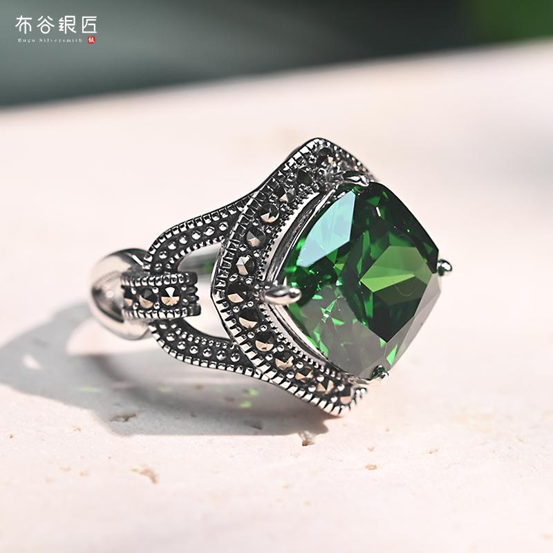 纯银绿水晶大戒面复古宫廷风女