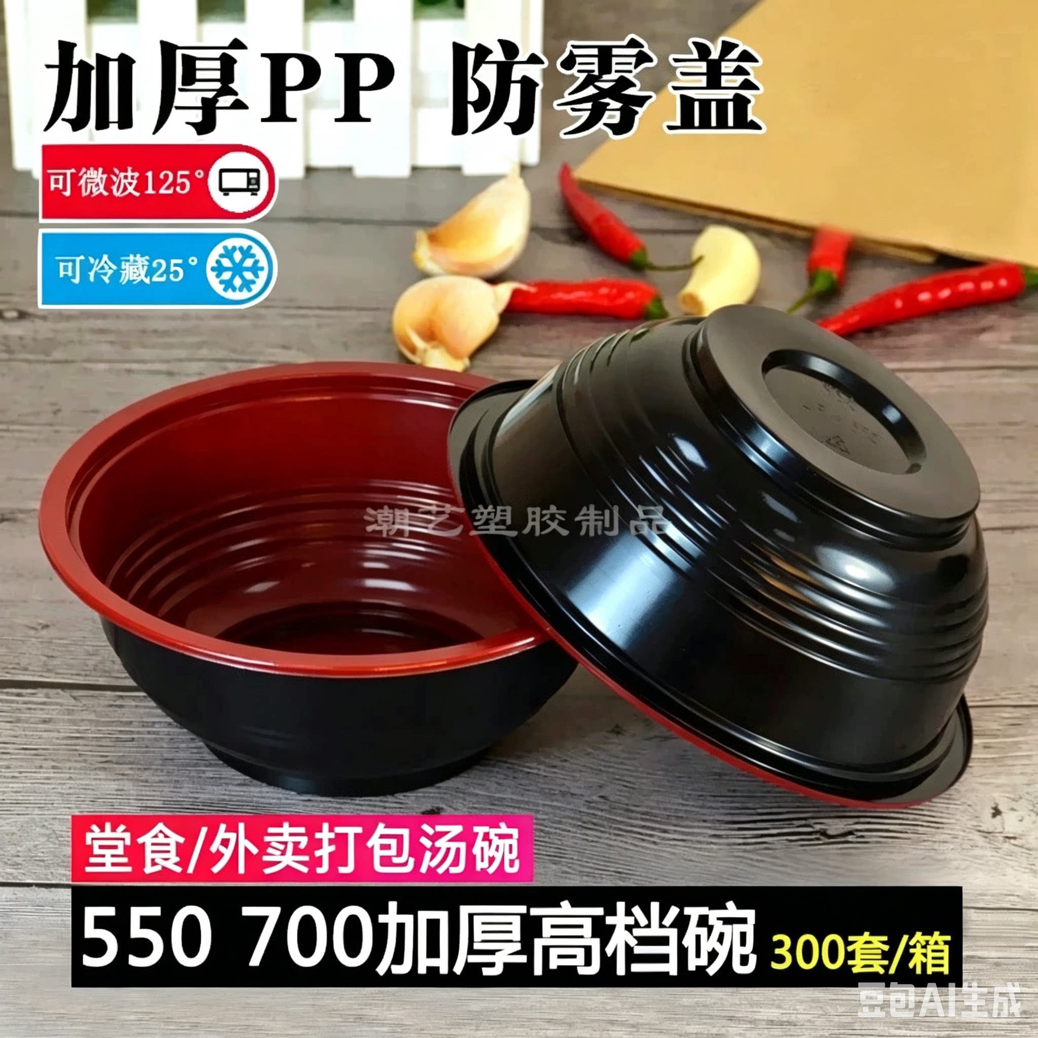 日式咖喱饭打包盒一次性拉面碗 商用红黑圆碗海鲜豚骨叉烧汤面碗图片