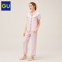 99元  GU极优女装睡衣2019年夏季新品(短袖长裤)(缎纹)复古家居服313423