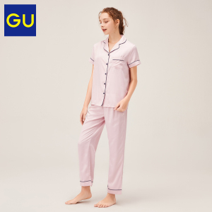 99元  GU极优女装睡衣2019年夏季新品(短袖长裤)(缎纹)复古家居服313423