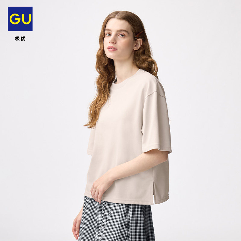GU极优 女dry宽松T恤短袖5分袖吸汗速干接触冷感26夏新品B359500