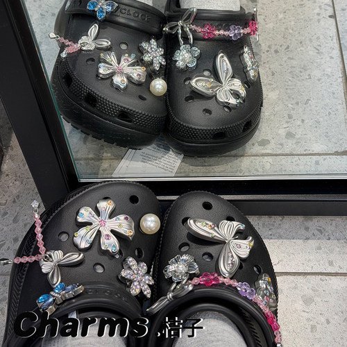 洞洞鞋配饰 适配Crocs鞋花装饰品智必星鞋扣配件DIY 金属银色梦幻