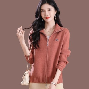 显瘦 连帽毛衣外套女春装 2025新款 春秋拉链外搭宽松毛针织开衫 时尚