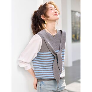 条纹针织衫 洋气减龄宽松遮肚子 上衣女单穿毛衣 早春秋季 2026新款
