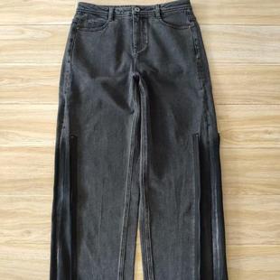 O家 105 秋冬新款高腰女士直筒裤宽松显瘦加厚无弹牛仔长裤