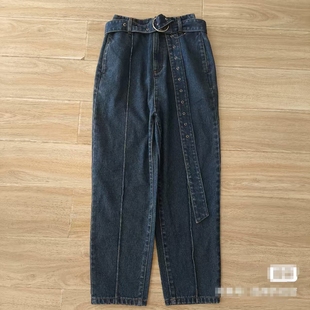 高腰宽松显瘦老爹裤 深色萝卜裤 女时尚 哈伦裤 欧家 牛仔长裤 641号