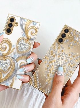 A56苹果17钻SamsungS25+三星S23ultra手机壳26高端S24fe高档22u电镀54玻璃53case55适用16plus女21高级感爱心