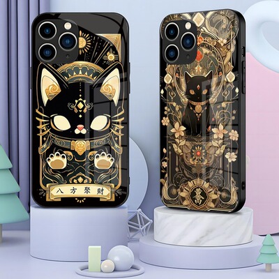 A56苹果17男SamsungS25+三星S23ultra手机壳21加S24fe招财猫22u黑猫54玻璃53case55适用16plus女20高级感新年