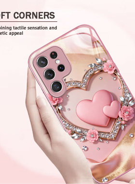 A55苹果17SamsungS26+三星S24ultra手机壳23外S25FE心形22u钻石54玻璃case56适用16plus女15高级感小众粉色14