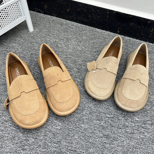 出口外贸大码平底乐福鞋女复古圆头真皮柔软一脚蹬勃肯鞋