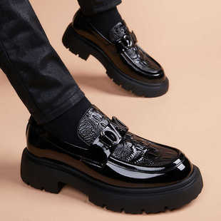 一脚蹬皮鞋男款真皮加绒2025新款豆豆鞋休闲大头商务正装增高男鞋