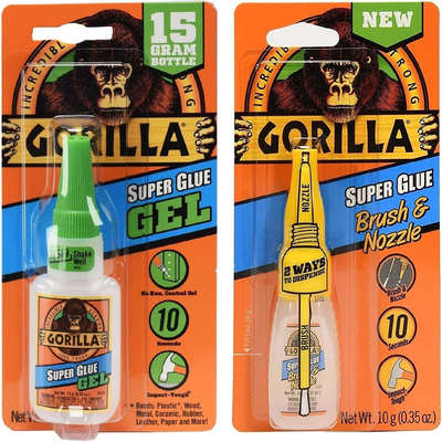 Gorilla Super Glue Gel 15g and Super Glue Brush & Nozzle10g
