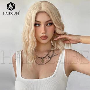 欧美假发金色短卷发全头套中分刘海Blonde hair curly short wigs