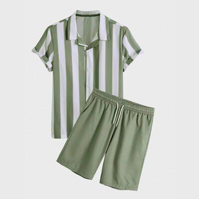 2024 Short sleeved striped beach shirt men's two-piece s