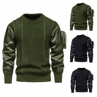 Stitching individual sweaters knitwear拼接袖个性毛衣针织衫男