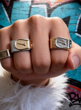 欧美英伦风潮人金属皮带扣男女款戒指网红时尚百搭宽版嘻哈指环戒