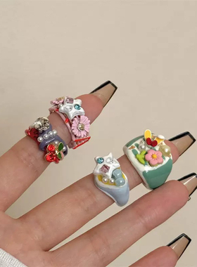 夏季彩色珐琅滴油多巴胺甜酷百搭戒指 高级感星星雏菊花叠戴戒指