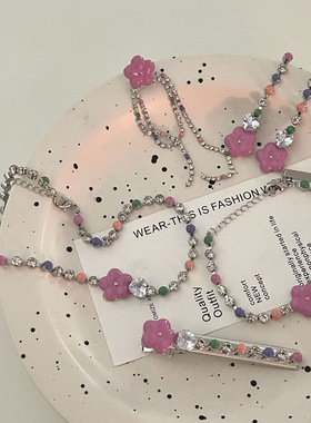 其他女铜甜美花朵爱心锁骨链