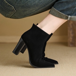 隐形内增高11CM磨砂皮秀气超高跟尖头侧拉链时装鞋韩范时尚短靴子