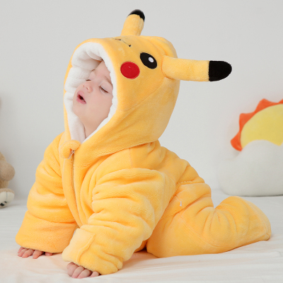 秋冬季婴儿连体衣加厚保暖宝宝熊猫哈衣包脚新生儿棉衣服外出抱被