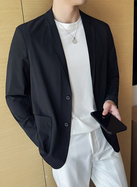 秋季男士冰丝薄款无痕单薄西装外套轻薄高弹时尚西服防晒衣外套男