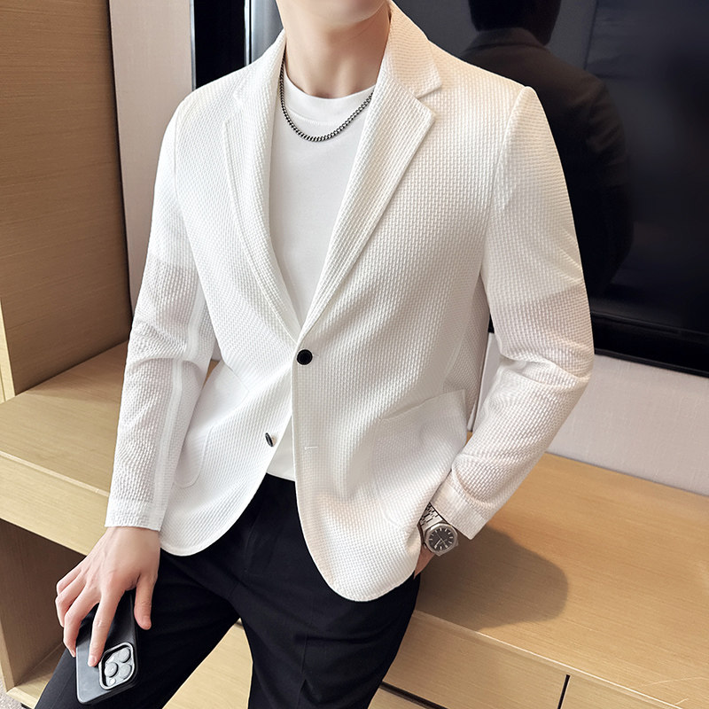 春季男士薄款单层西装外套商务休闲时尚修身帅气西服便西褂子上衣