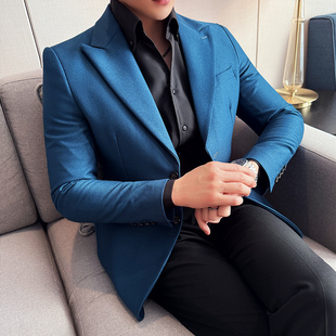 冬季男士主持人宴会晚礼服西装外套修身时尚宽领潮流休闲西服便西