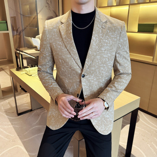 男士 潮流帅气西服便西上衣潮男装 时尚 外套商务休闲修身 花西装 春季