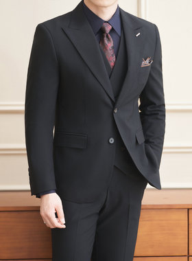 秋季男士商务休闲时尚西装套装韩版修身新郎结婚宴会礼服西服男装