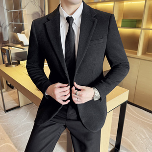 时尚 冬季 外套修身 加厚羊毛西装 商务休闲潮流帅气西服便西上衣 男士