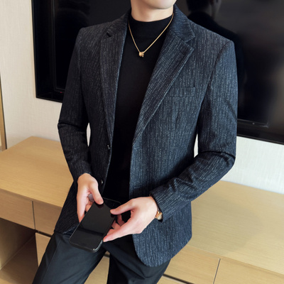 男士条纹西装外套商务休闲时尚修身潮流帅气西服便西褂子上衣男装