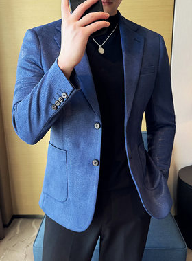男士商务休闲时尚鹿皮绒西装外套韩版修身便西单西褂子西服上衣男