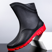 耐磨防水保暖防滑钓鱼胶鞋 厨房雨靴防滑平底男士 雨鞋 软底中筒水鞋