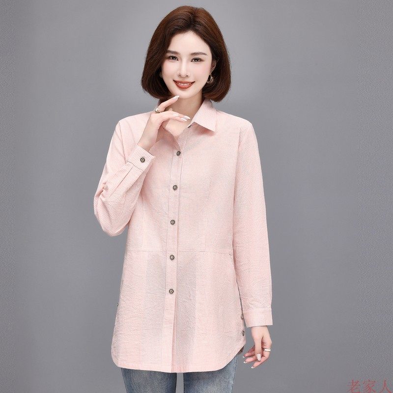 中长款纯棉长袖格子衬衫女新款中衬衫