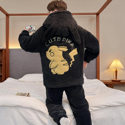 红豆睡衣男款2025新款秋冬季珊瑚绒加厚加绒青少年高初中学生大童