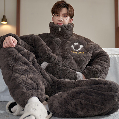 红豆睡衣男款2025新款冬季珊瑚绒加厚加绒三层夹棉青少年学生套装